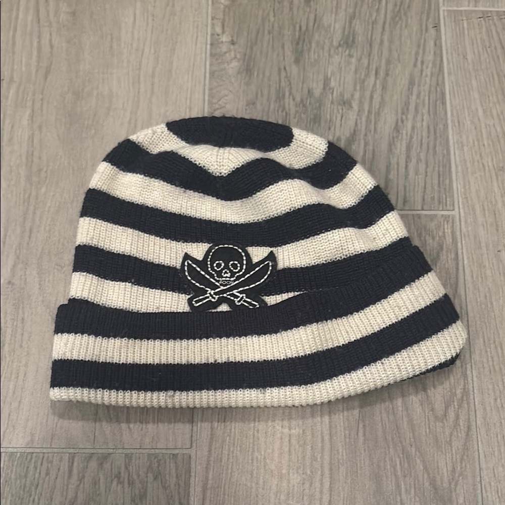 CrewCuts Boys Striped Skull and Crossbones Beanie Size S/M